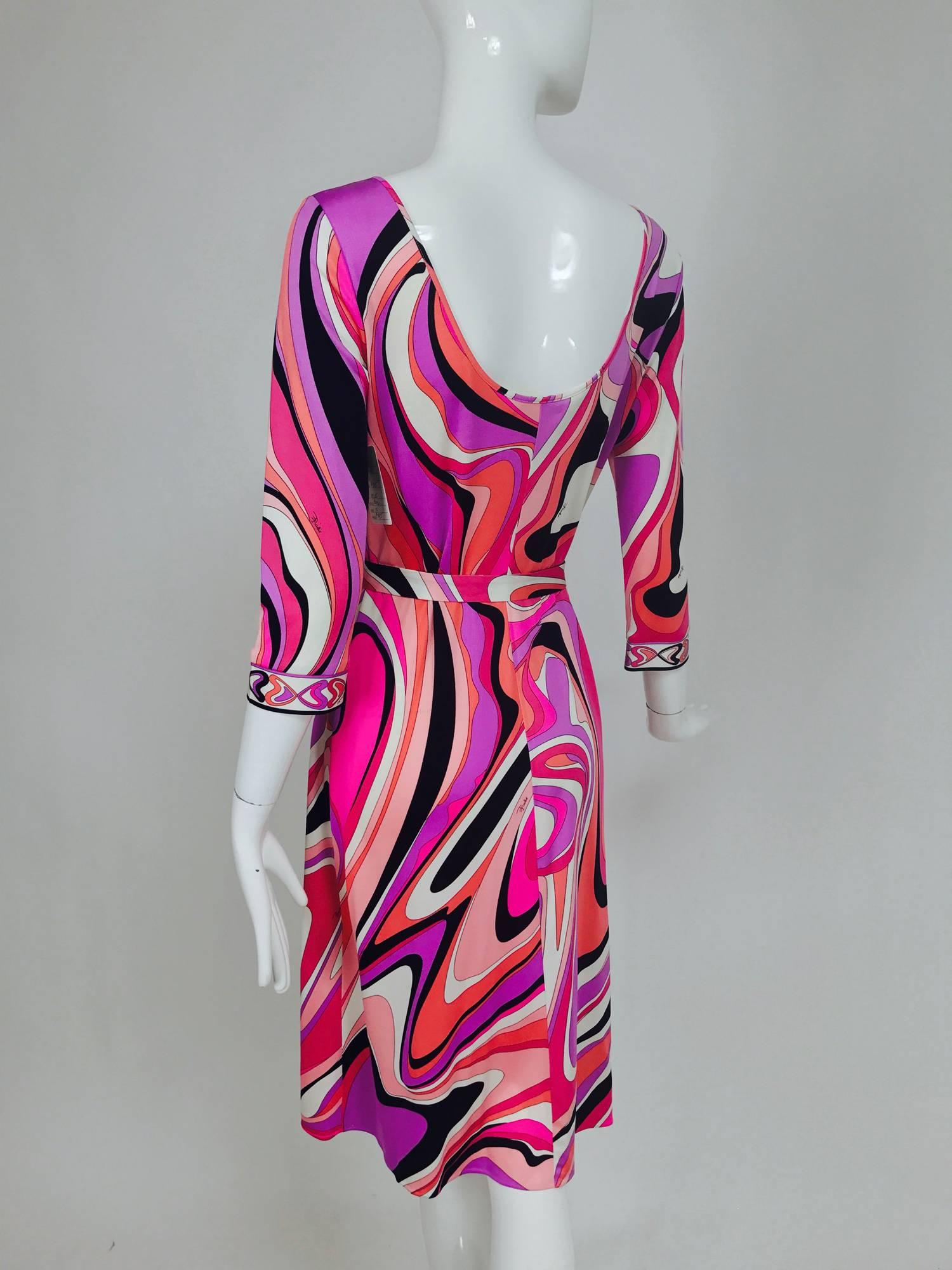 Pucci silk jersey scoop back dress in pink and orange plus  1