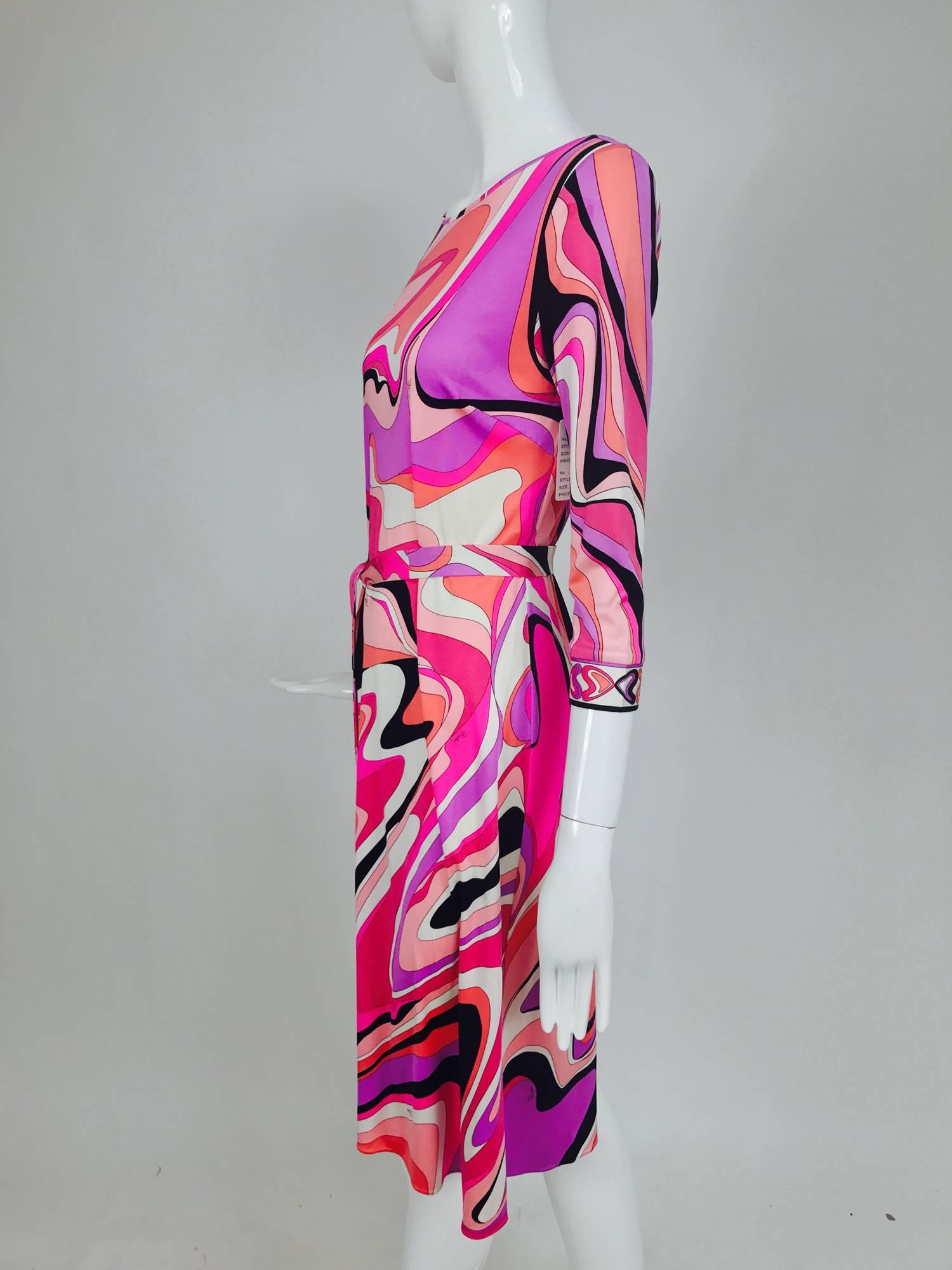 Pucci silk jersey scoop back dress in pink and orange plus  2