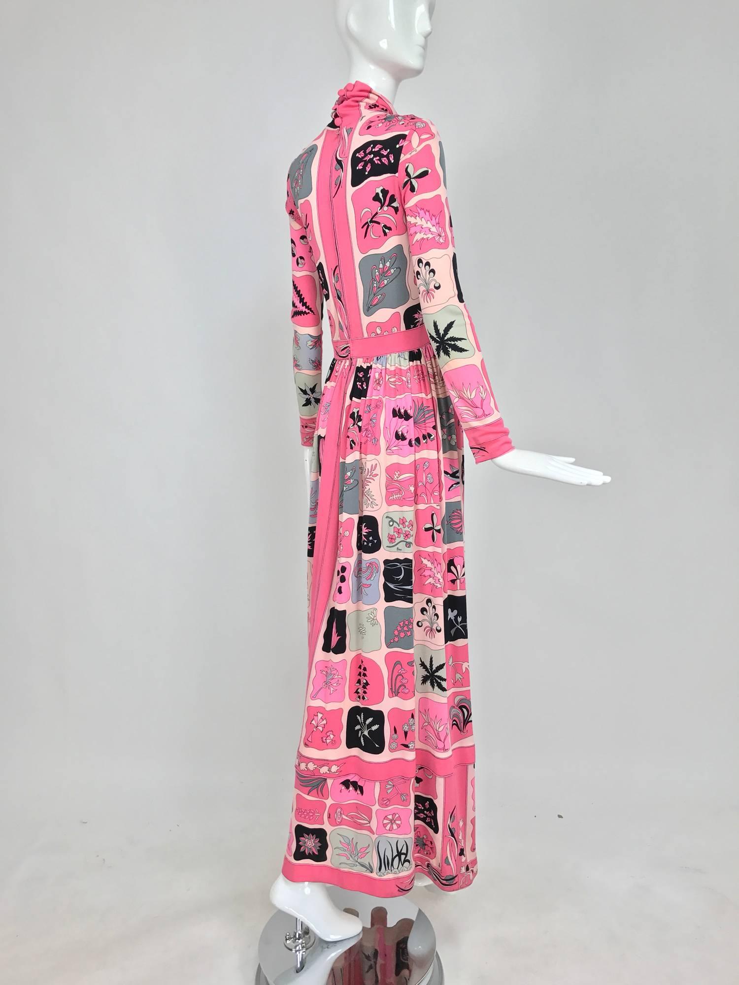 Vintage Bessi silk jersey floral print Maxi dress 1970s 1