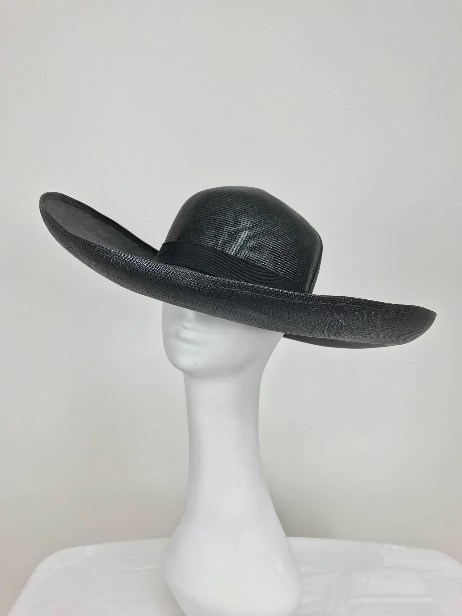 Black Vintage Gucci fine black straw wide brim hat 1960s