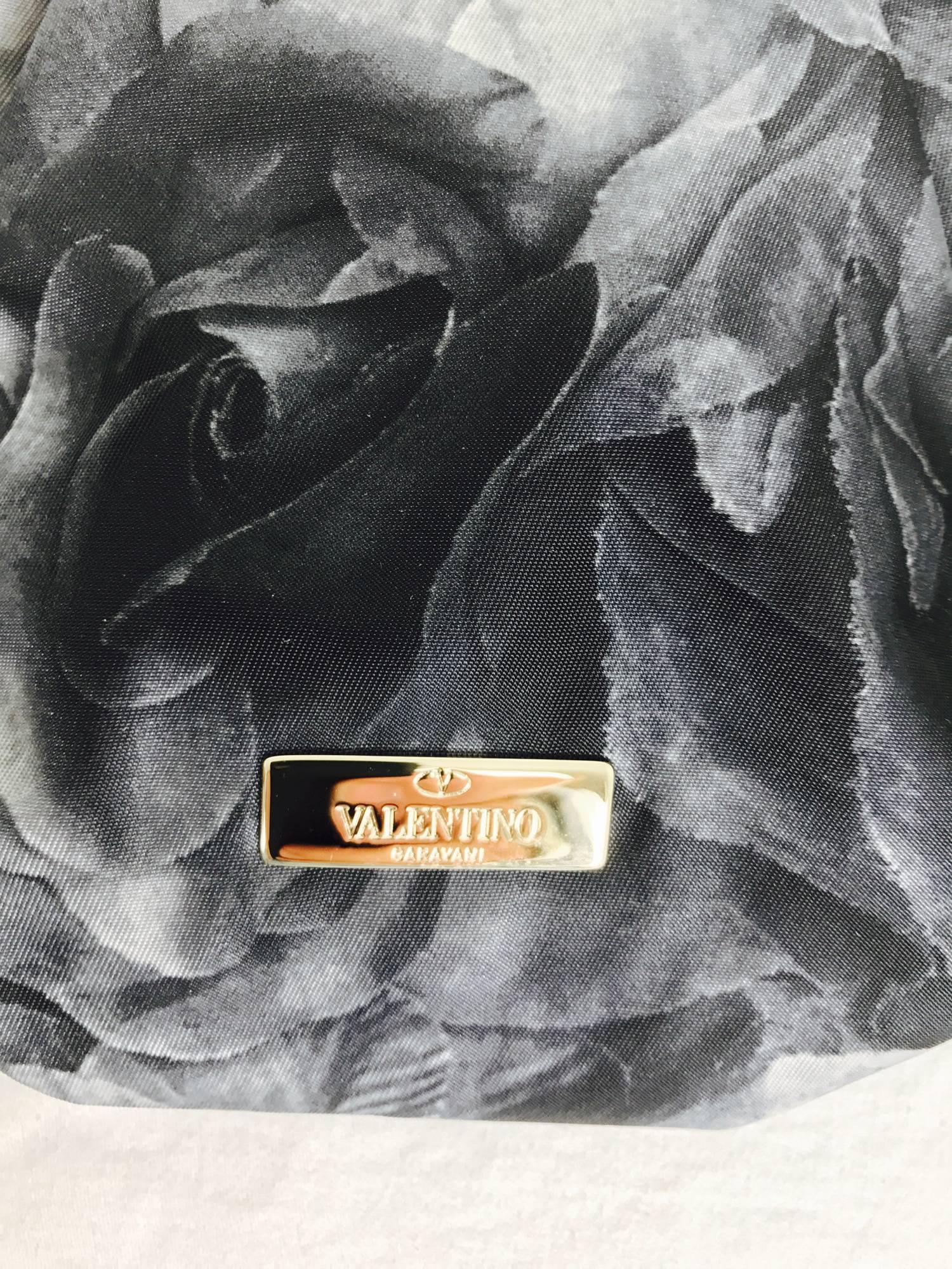 Black Valentino black roses zipper top clutch handbag 