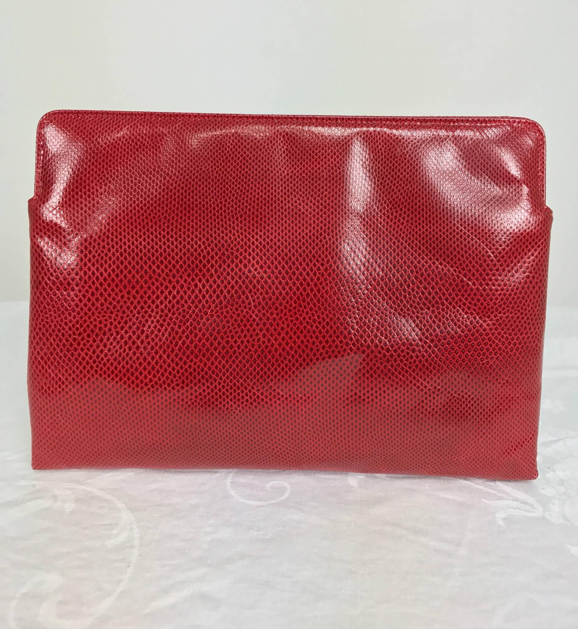 Red Vintage Ferragamo red lizard clutch cross body handbag 1980s