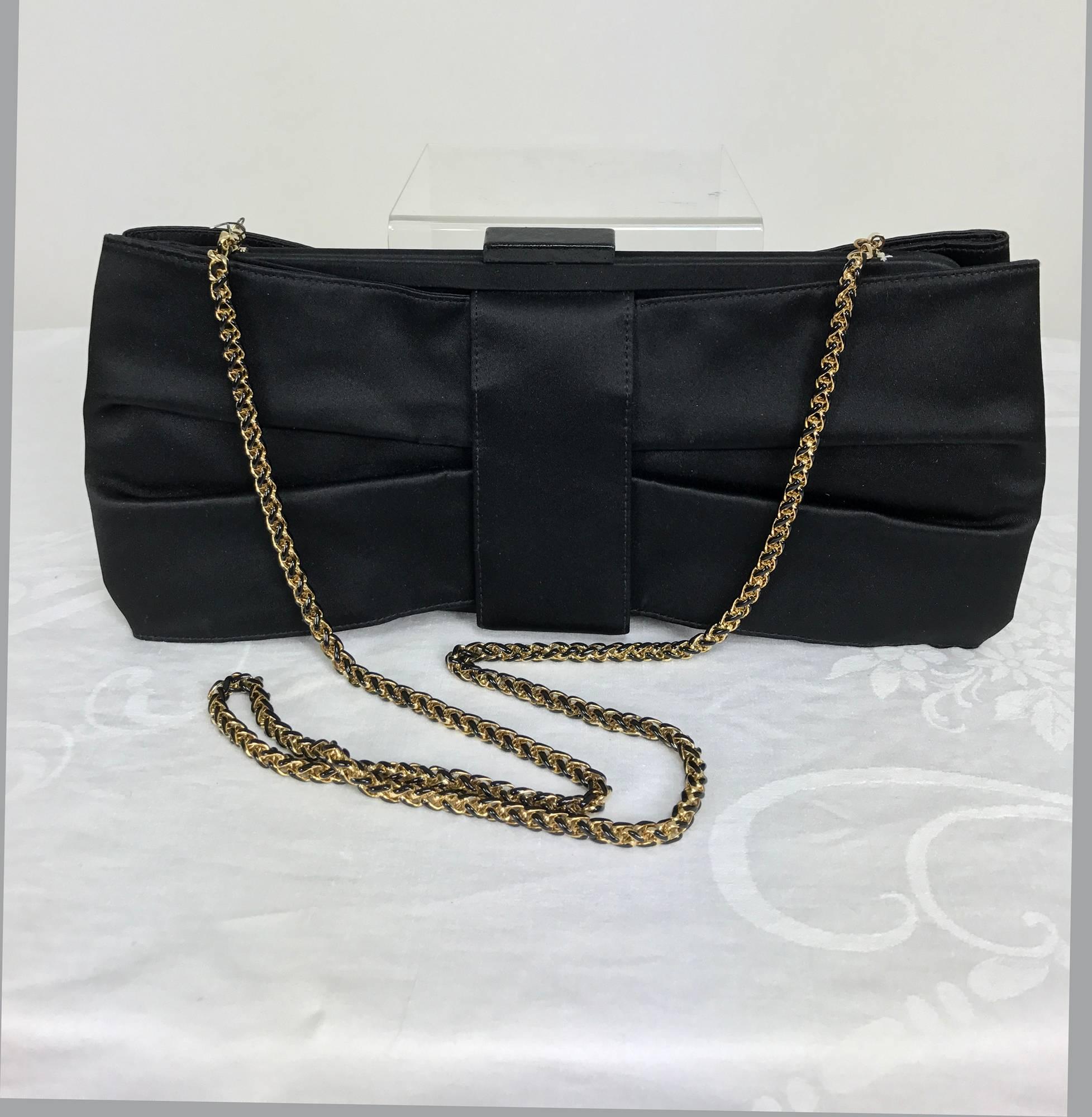 Oscar de la Renta black silk bow shape clutch evening or shoulder bag 1