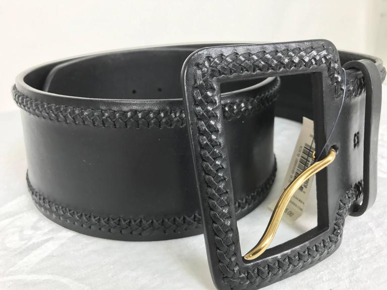 Ralph Lauren wide black harness leather laced edge contour belt NWT at ...