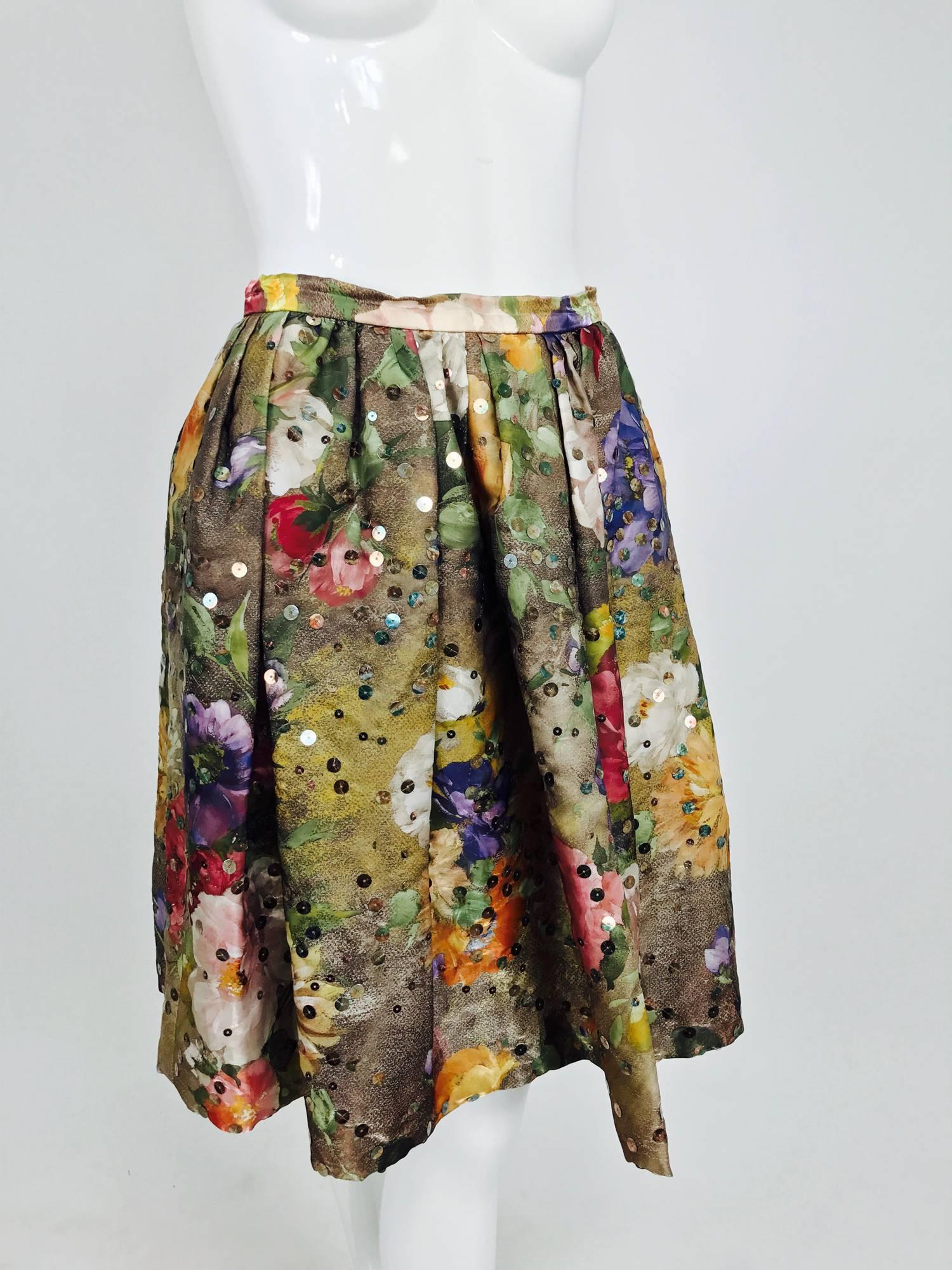 Vintage Christian LaCroix sequined floral satin open pleated skirt ...