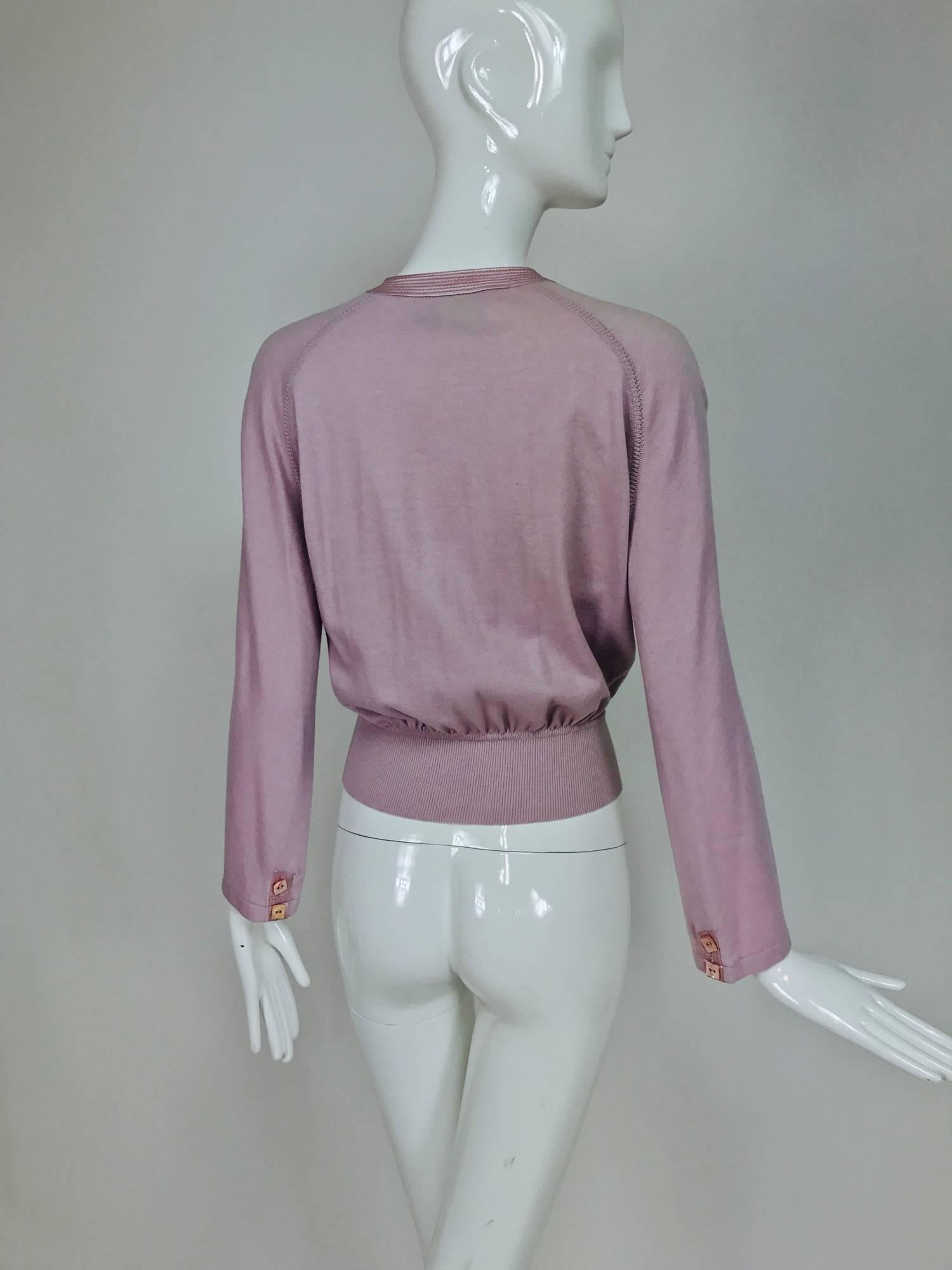 Women's Vintage Valentino lavender soft cashmere wool knit sweater with satin trim 1980s