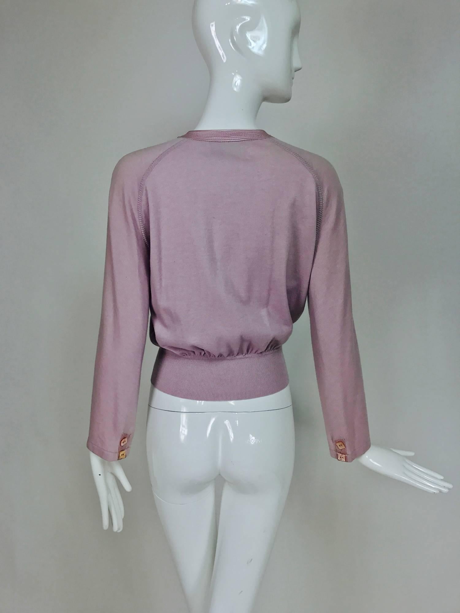 Vintage Valentino lavender soft cashmere wool knit sweater with satin trim 1980s 1