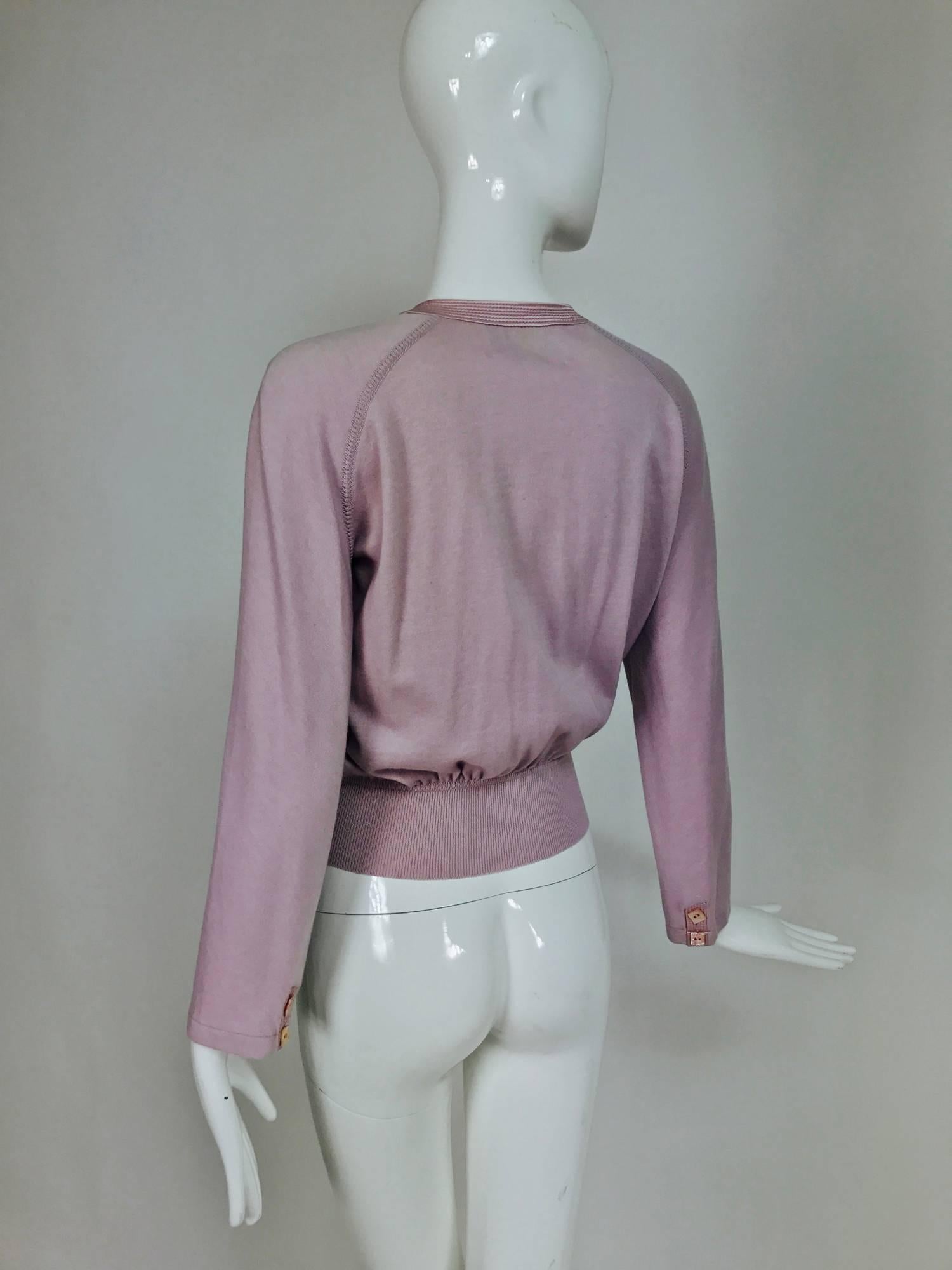 Vintage Valentino lavender soft cashmere wool knit sweater with satin trim 1980s 2