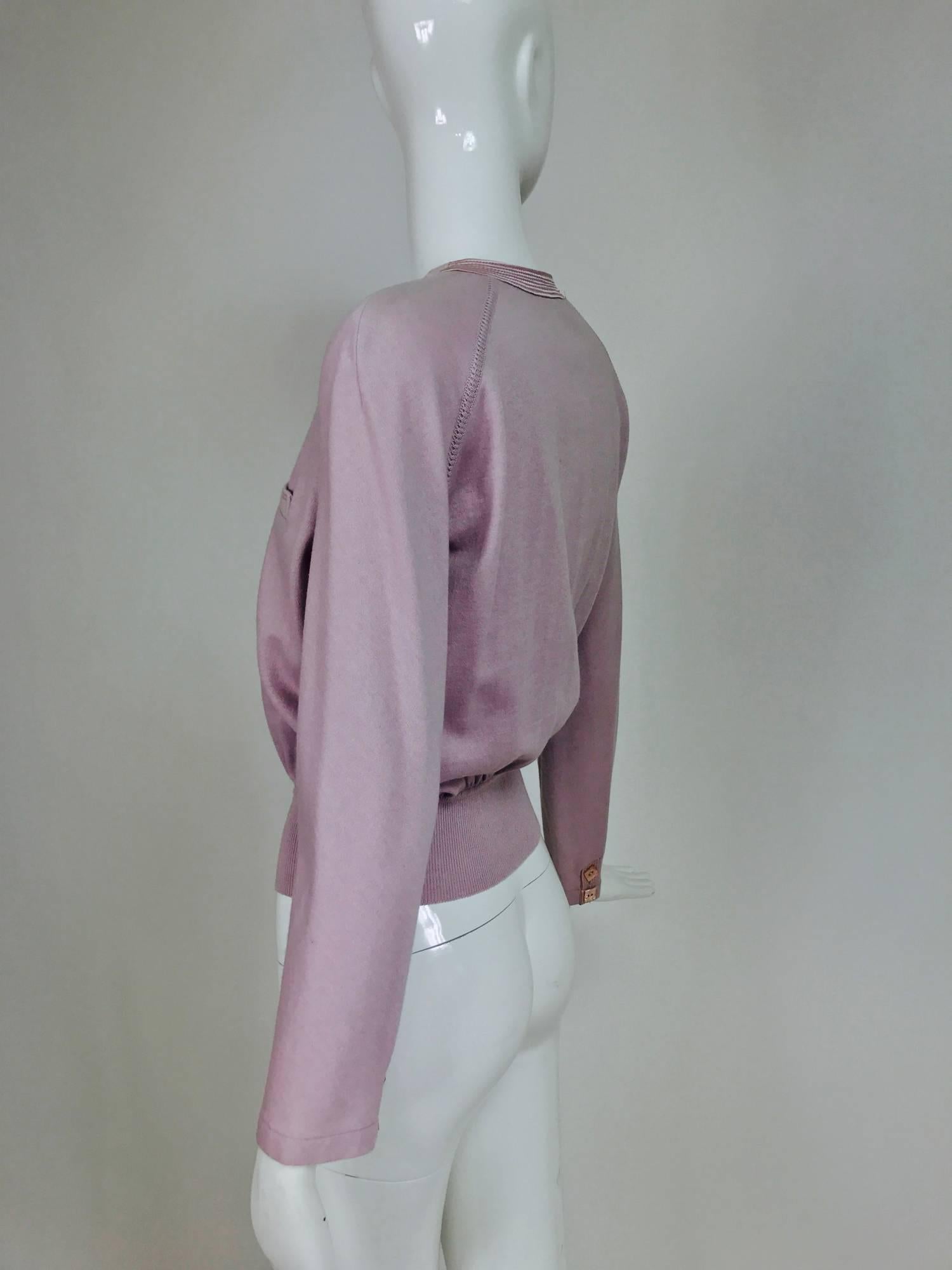 Vintage Valentino lavender soft cashmere wool knit sweater with satin trim 1980s 3