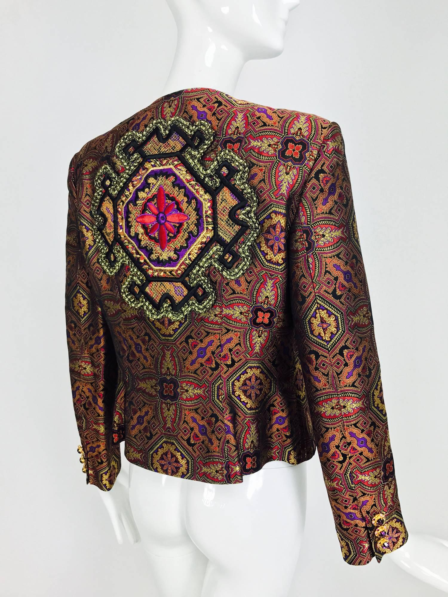 Black Vintage Christian LaCroix jewel tone brocade jacket jewel buttons 1980s