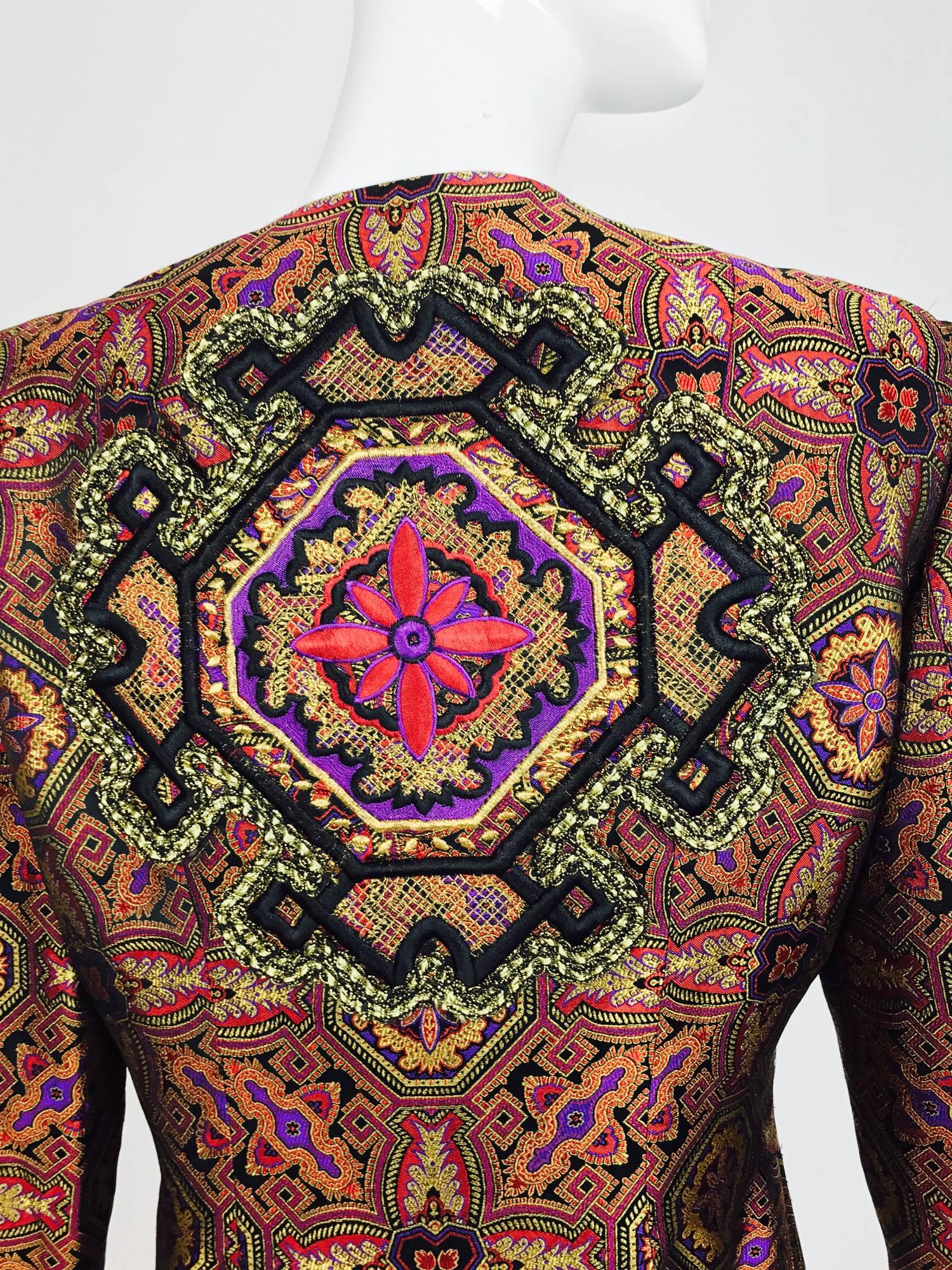 Vintage Christian LaCroix jewel tone brocade jacket jewel buttons 1980s In Excellent Condition In West Palm Beach, FL