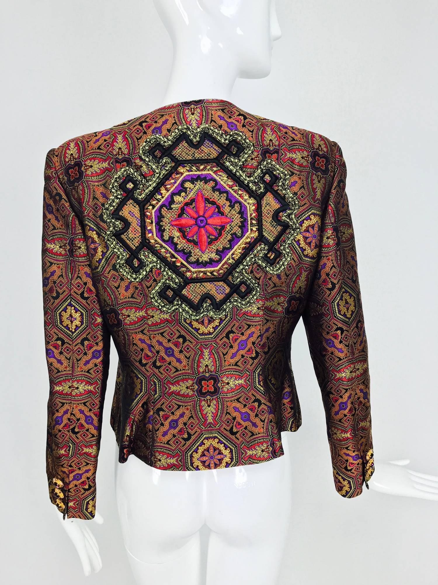 Women's Vintage Christian LaCroix jewel tone brocade jacket jewel buttons 1980s