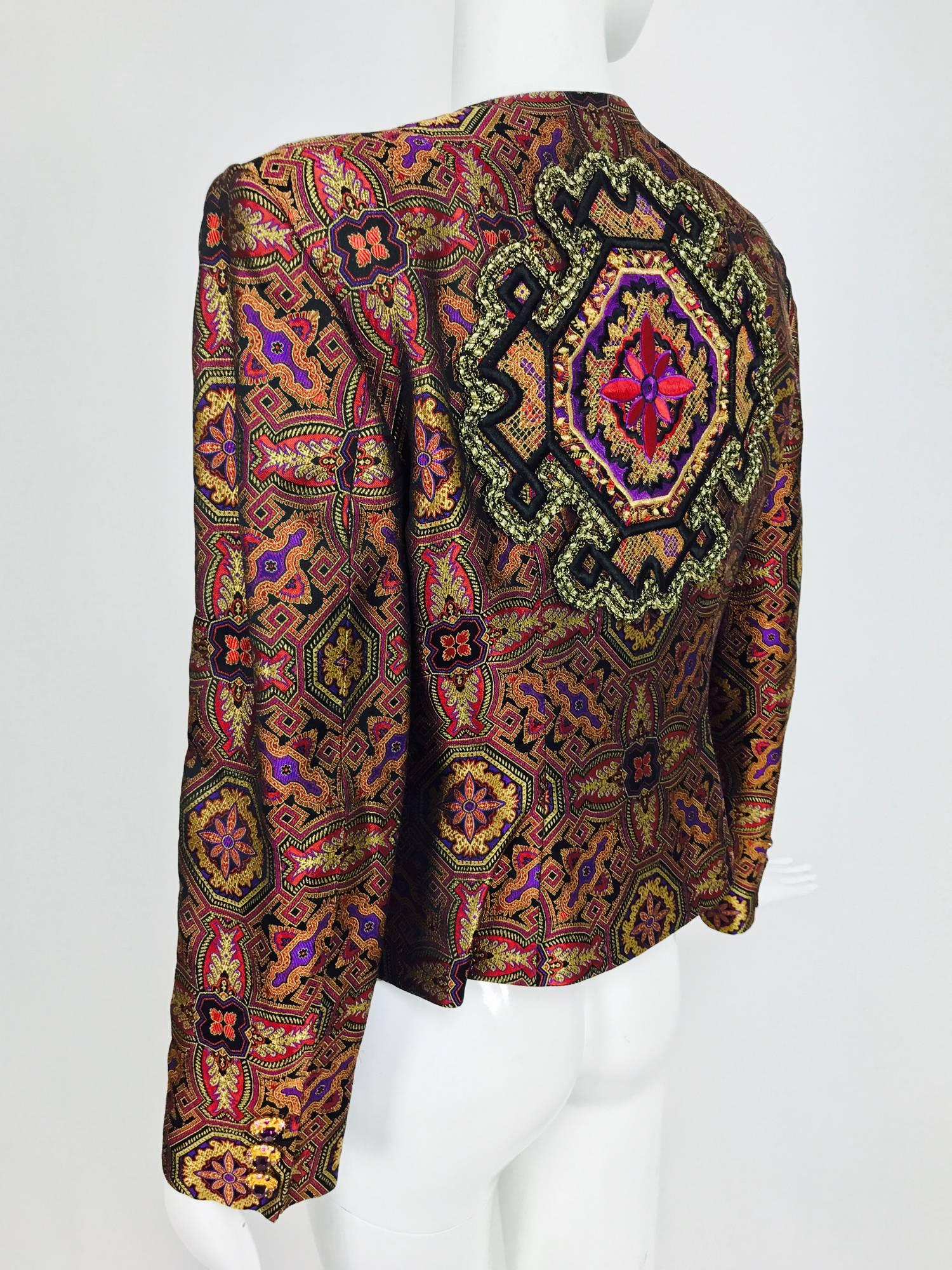 Vintage Christian LaCroix jewel tone brocade jacket jewel buttons 1980s 1