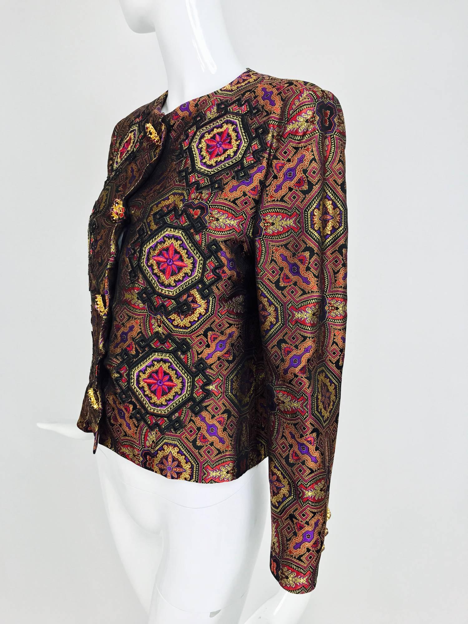 Vintage Christian LaCroix jewel tone brocade jacket jewel buttons 1980s 2