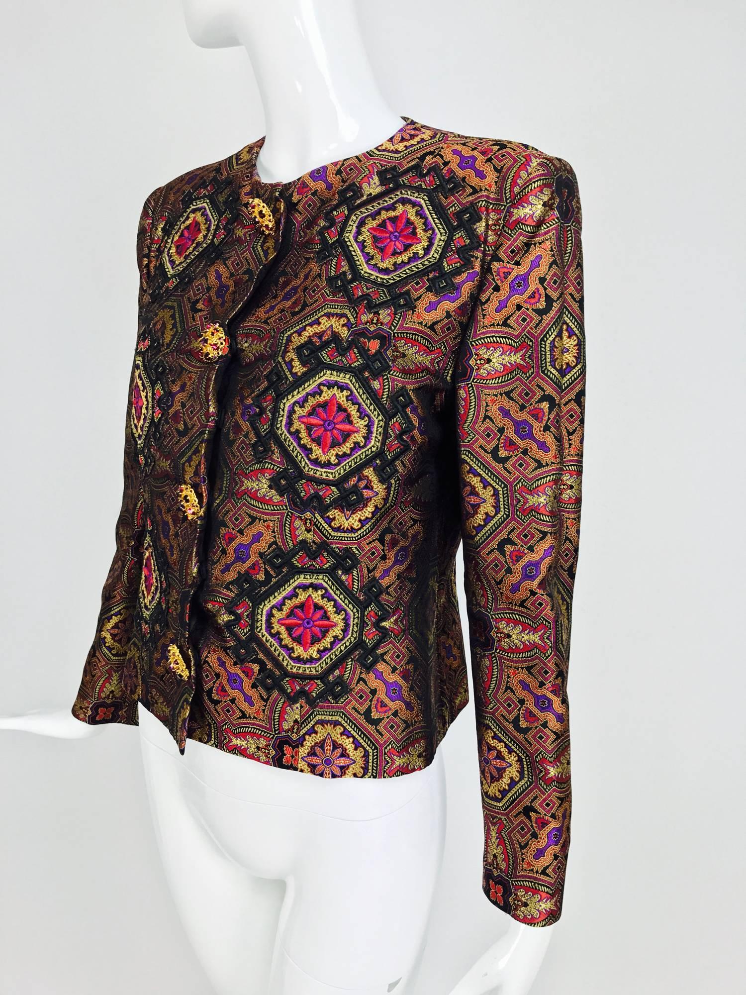 Vintage Christian LaCroix jewel tone brocade jacket jewel buttons 1980s 3