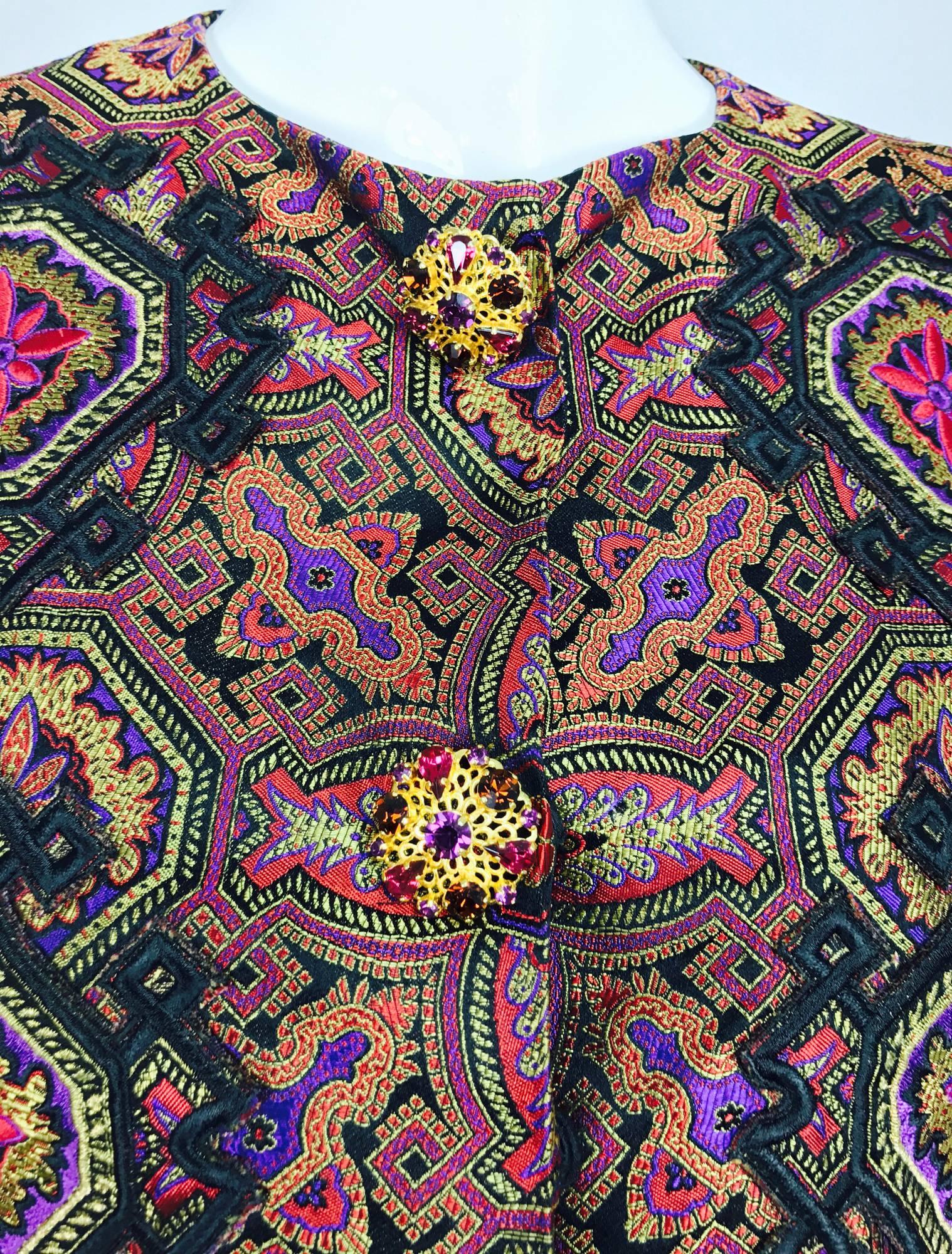 Vintage Christian LaCroix jewel tone brocade jacket jewel buttons 1980s 4