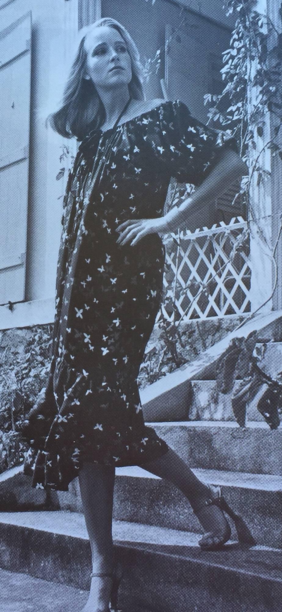 Documented Yves Saint laurent butterfly print silk peasant dress 1978 5