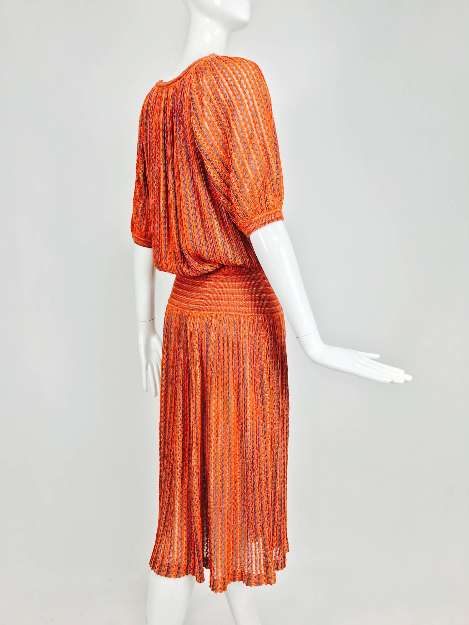 Vintage Missoni linen knit peasant style smocked hip knit dress 1970s 2