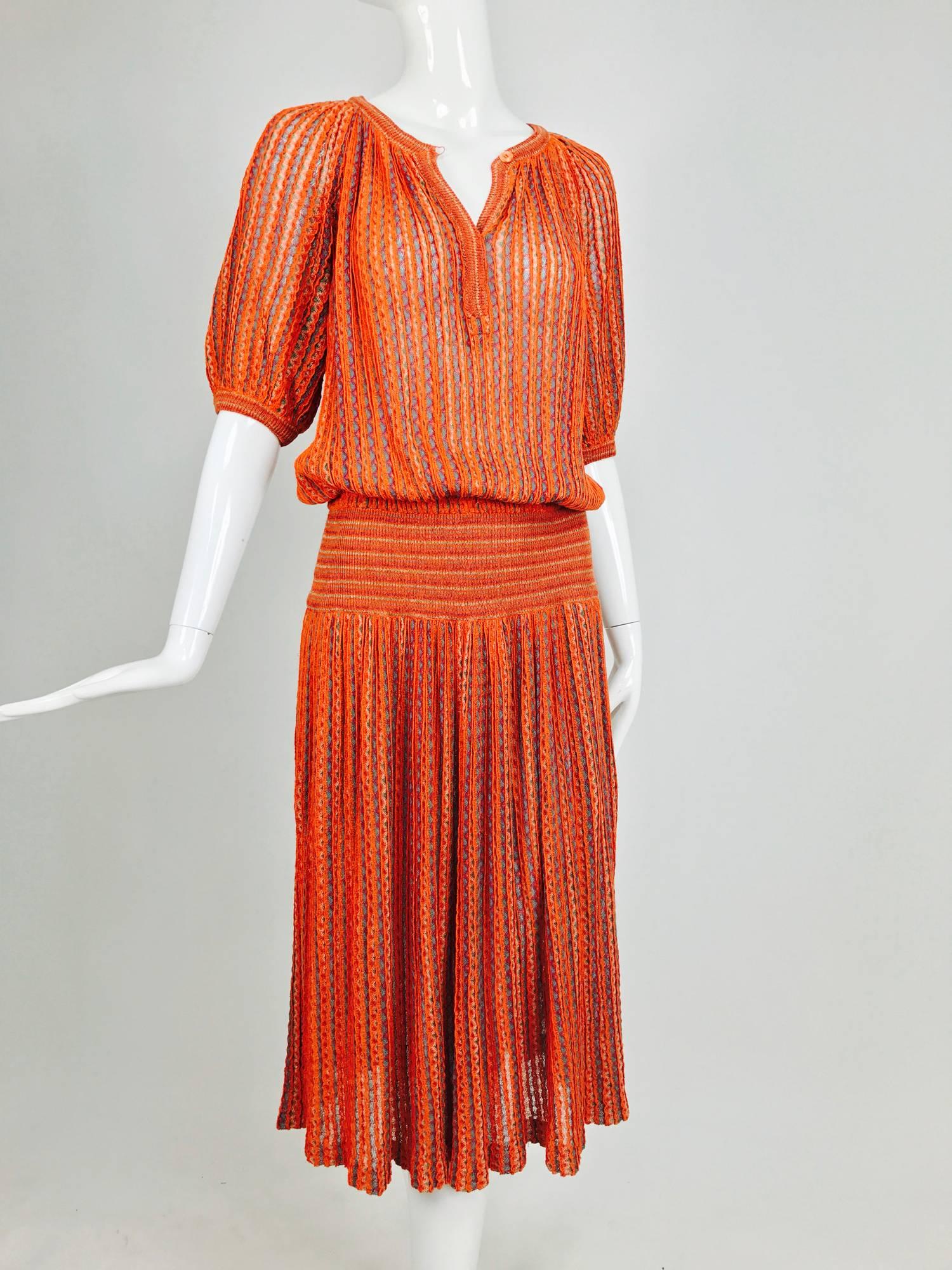 Vintage Missoni linen knit peasant style smocked hip knit dress 1970s 3