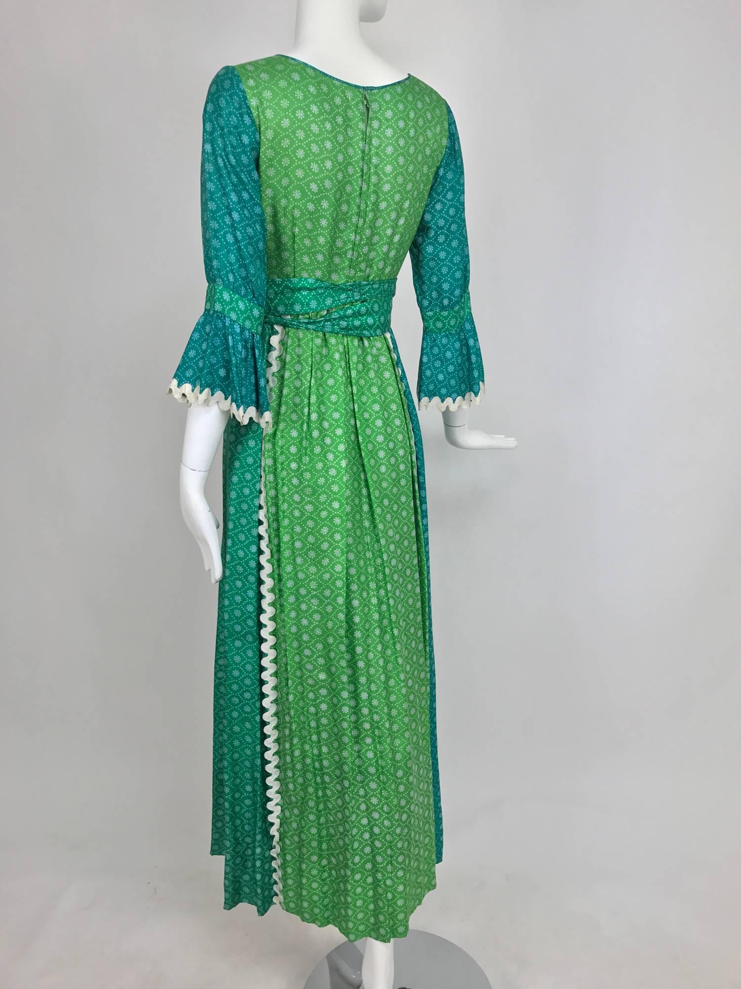 The Mirrors vintage aqua and green silk print maxi dress with white ...
