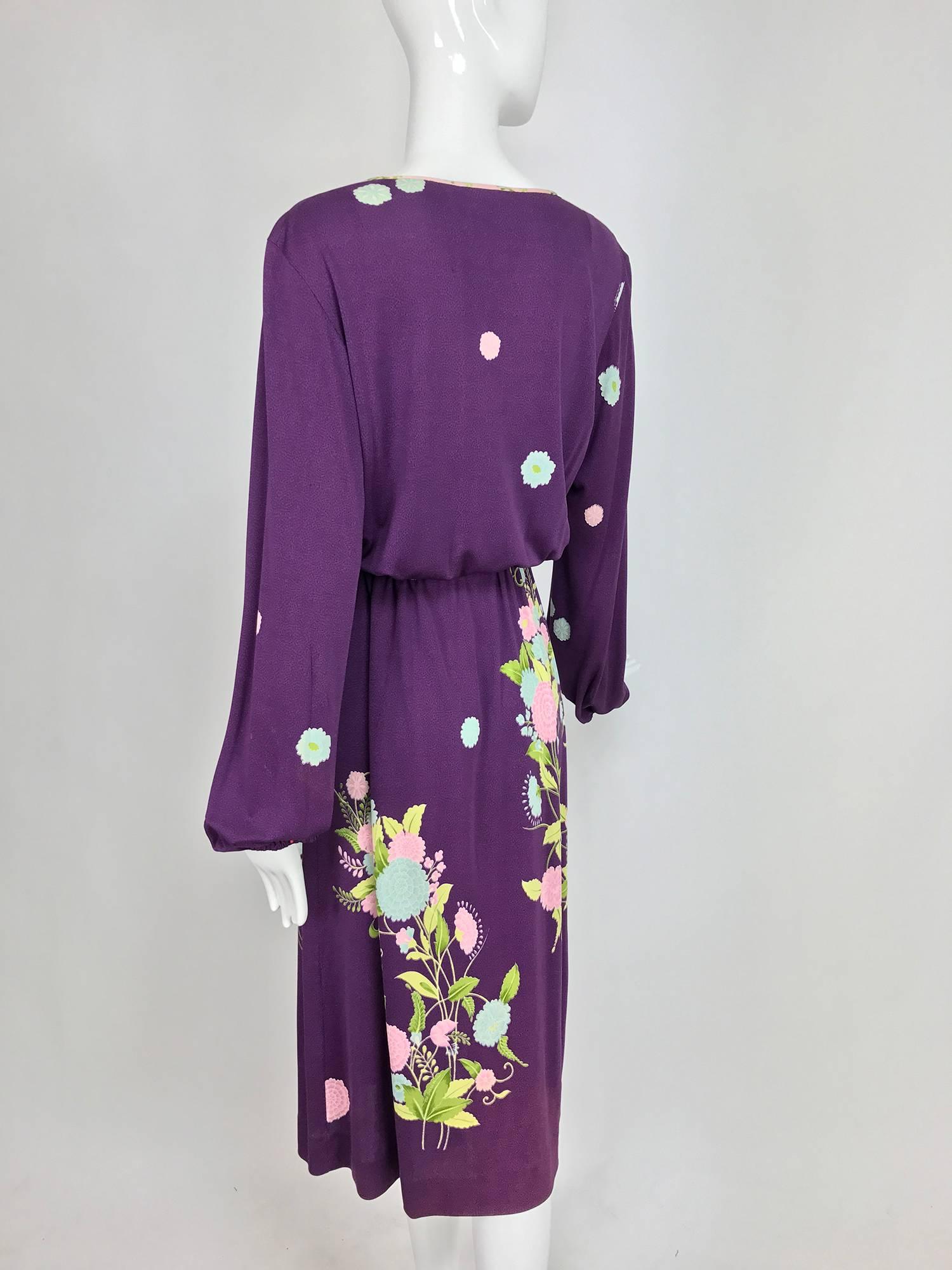 Women's Vintage di Parisini of Santa Margherita aubergine silk print peasant dress 1970s