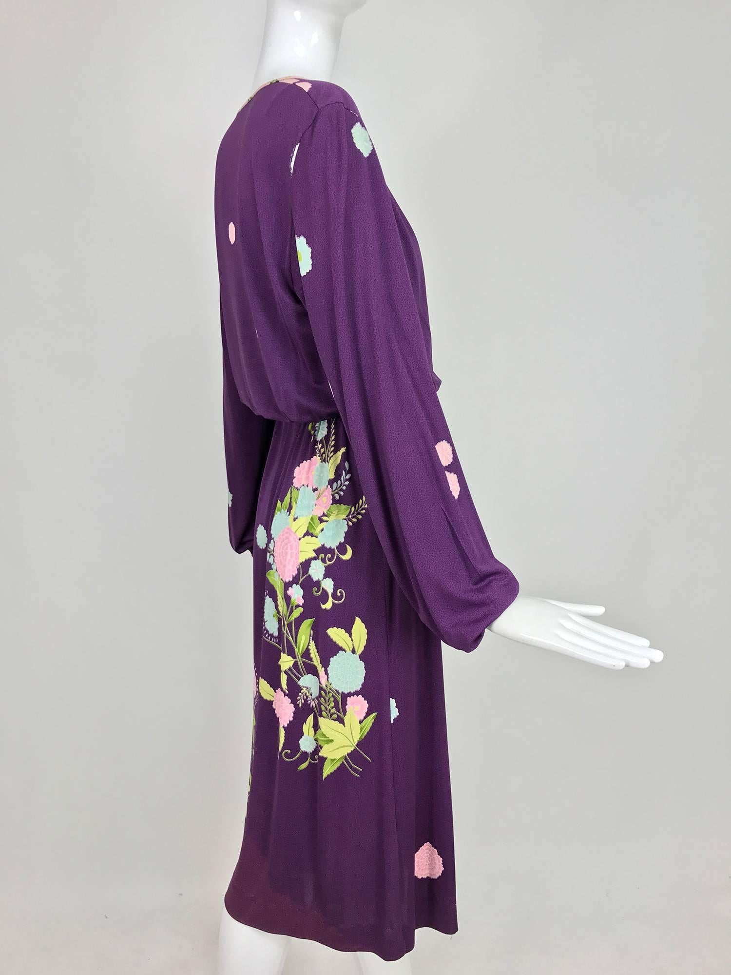 Vintage di Parisini of Santa Margherita aubergine silk print peasant dress 1970s 3