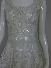 Vintage Madeira cut work white linen dress with circle skirt 1950s