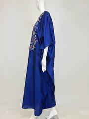 Vintage sapphire blue beaded silk caftan Taj Hotel Bombay India1970s