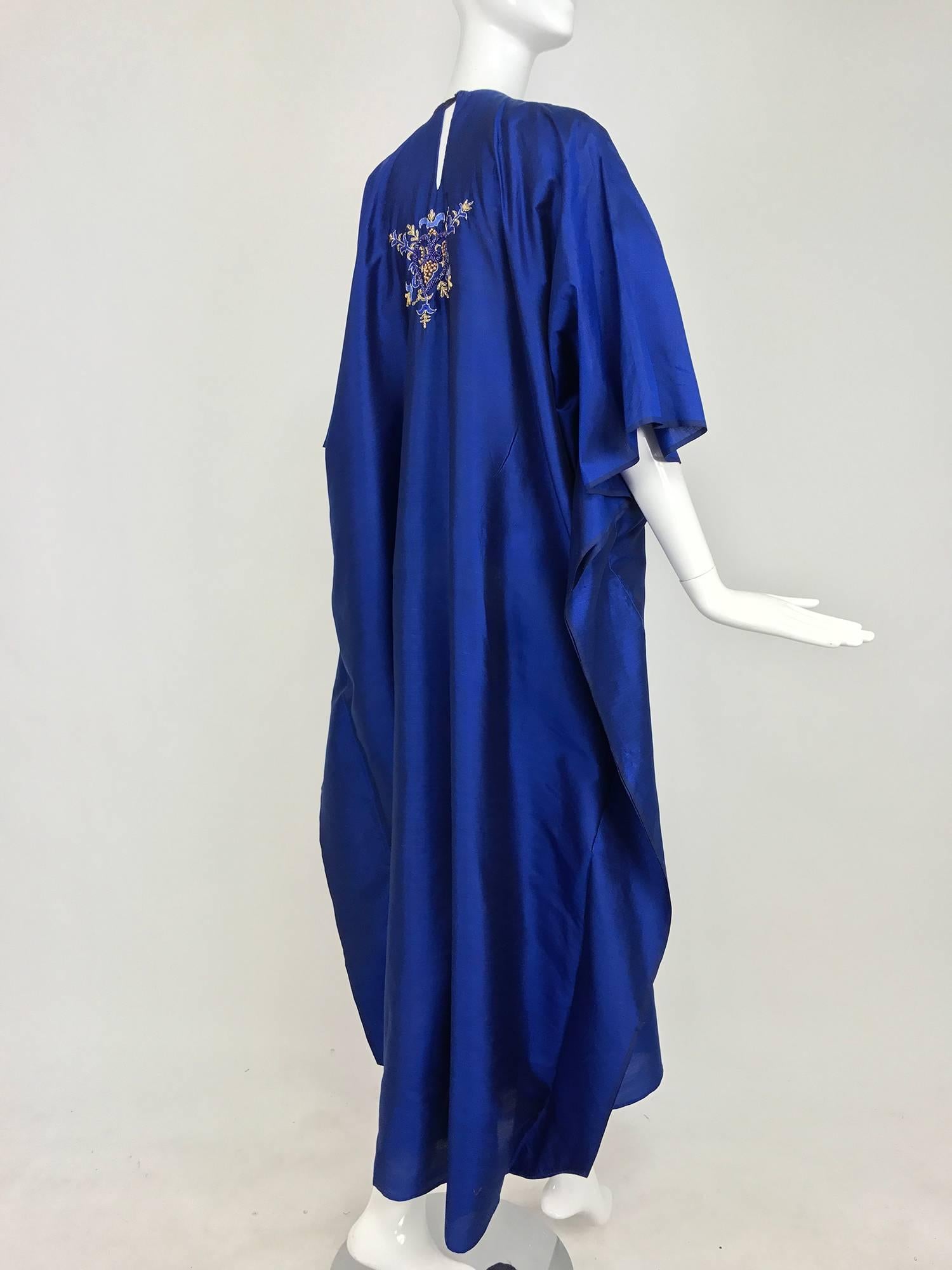 Vintage sapphire blue beaded silk caftan Taj Hotel Bombay India1970s 1