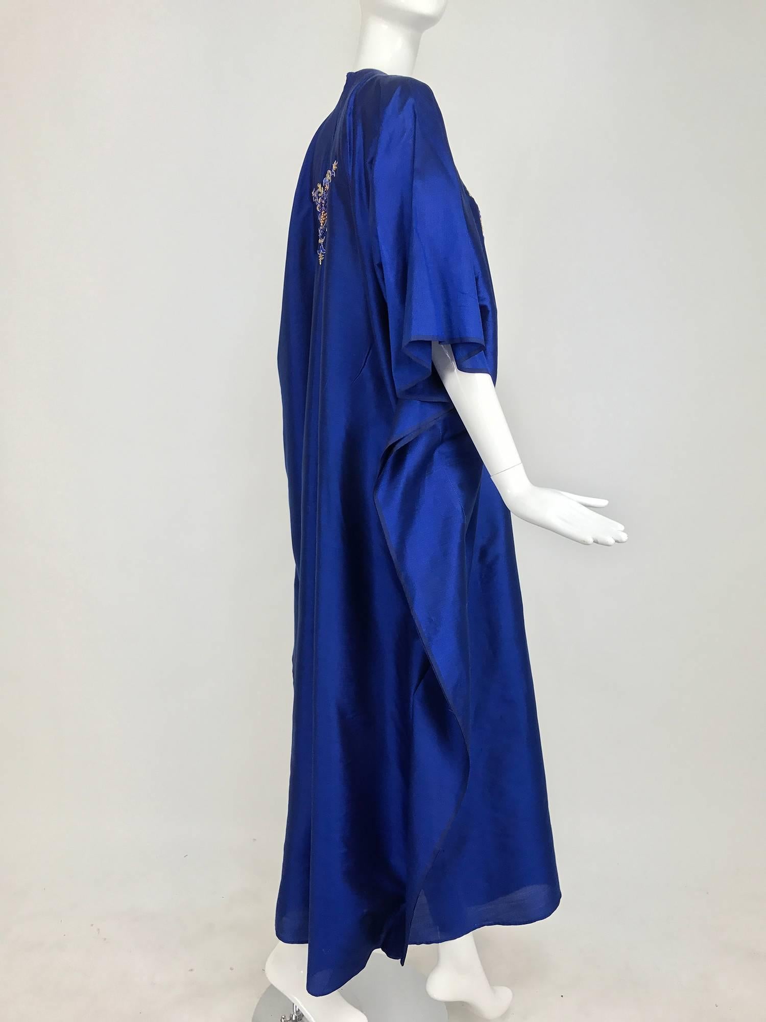 Vintage sapphire blue beaded silk caftan Taj Hotel Bombay India1970s 2