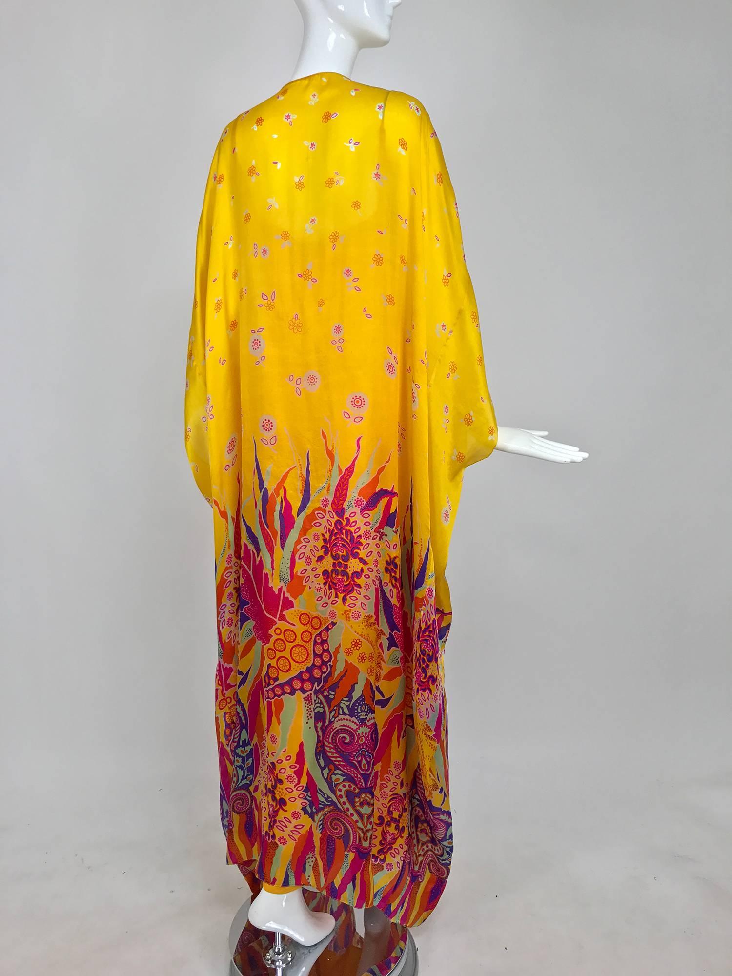Orange Vintage Oscar de la Renta bright tissue silk print caftan and dress 1970s