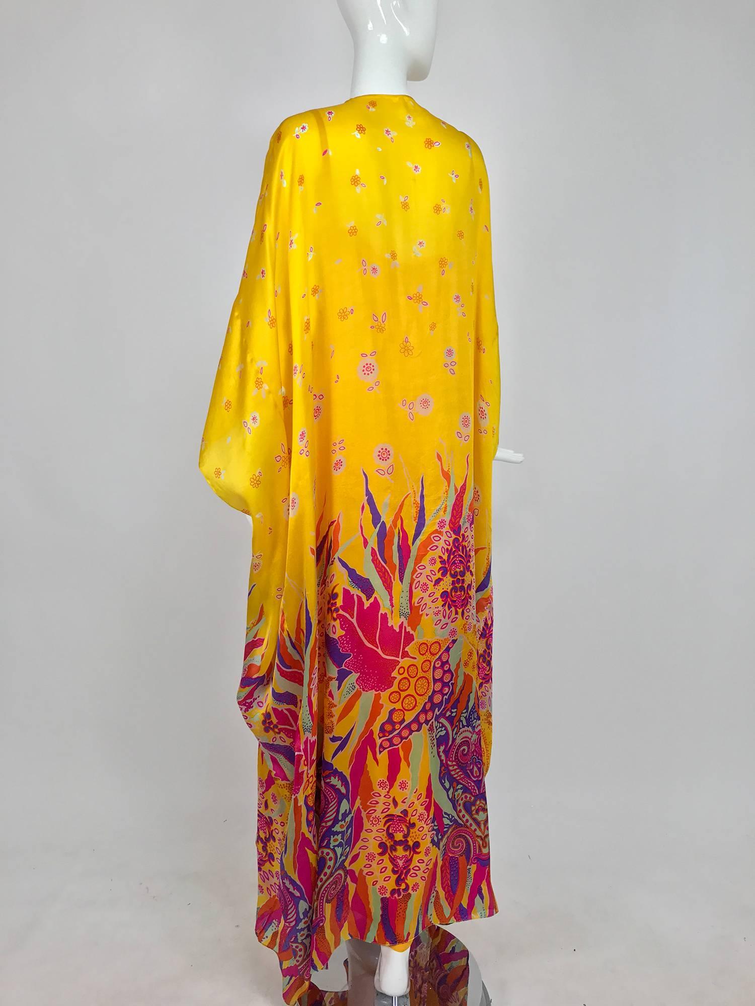 Women's Vintage Oscar de la Renta bright tissue silk print caftan and dress 1970s