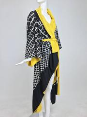 Vintage Gottex Kimono Stil Pool oder Strand Mantel schwarz weiß und gelb 1980er