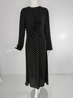 Valentino Long Sleeve Twist Front Black & White Polka Dot Silk Maxi Dress 44