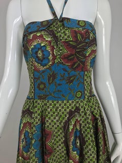 Vintage Miss Hawaii by Kamehameha batik print halter neck dress 1950s