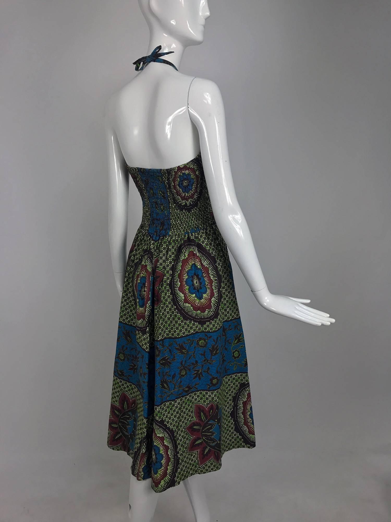 Vintage Miss Hawaii by Kamehameha batik print halter neck dress 1950s 1
