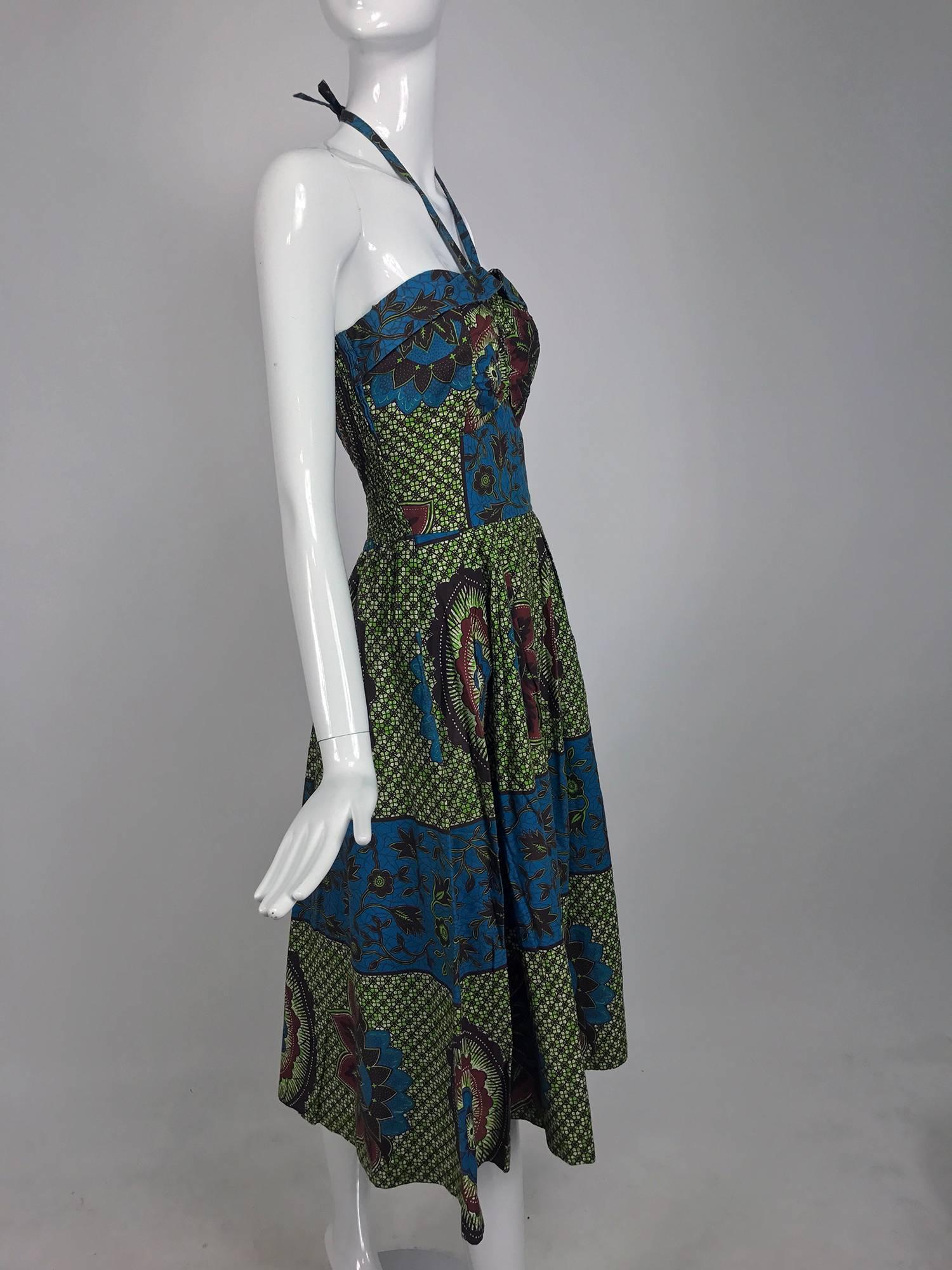 Vintage Miss Hawaii by Kamehameha batik print halter neck dress 1950s 2