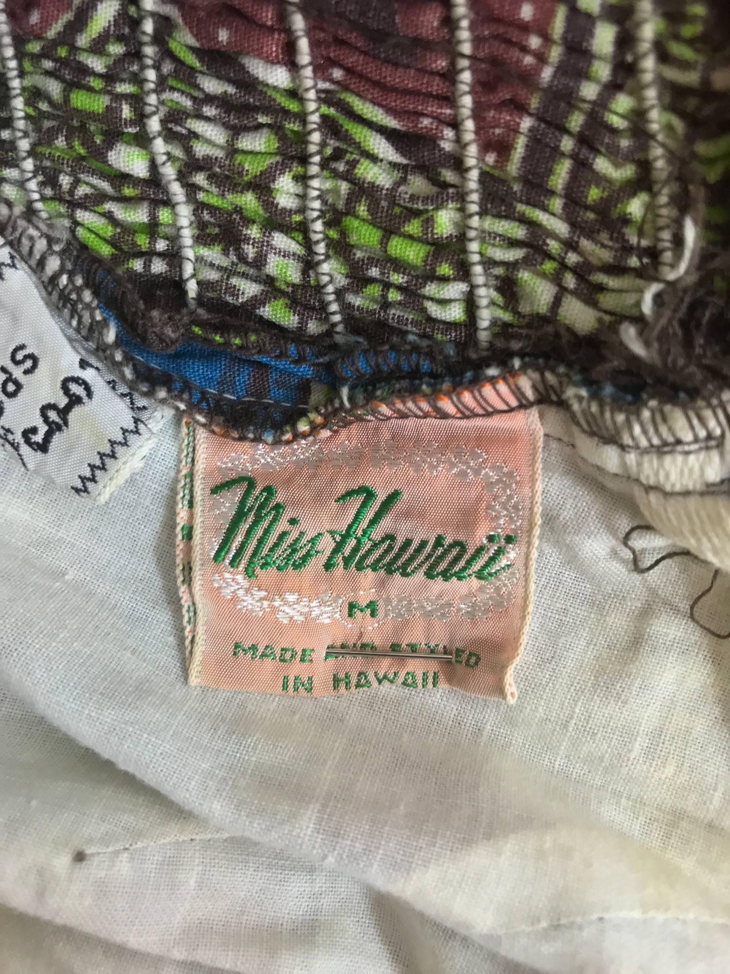 Vintage Miss Hawaii by Kamehameha batik print halter neck dress 1950s 3