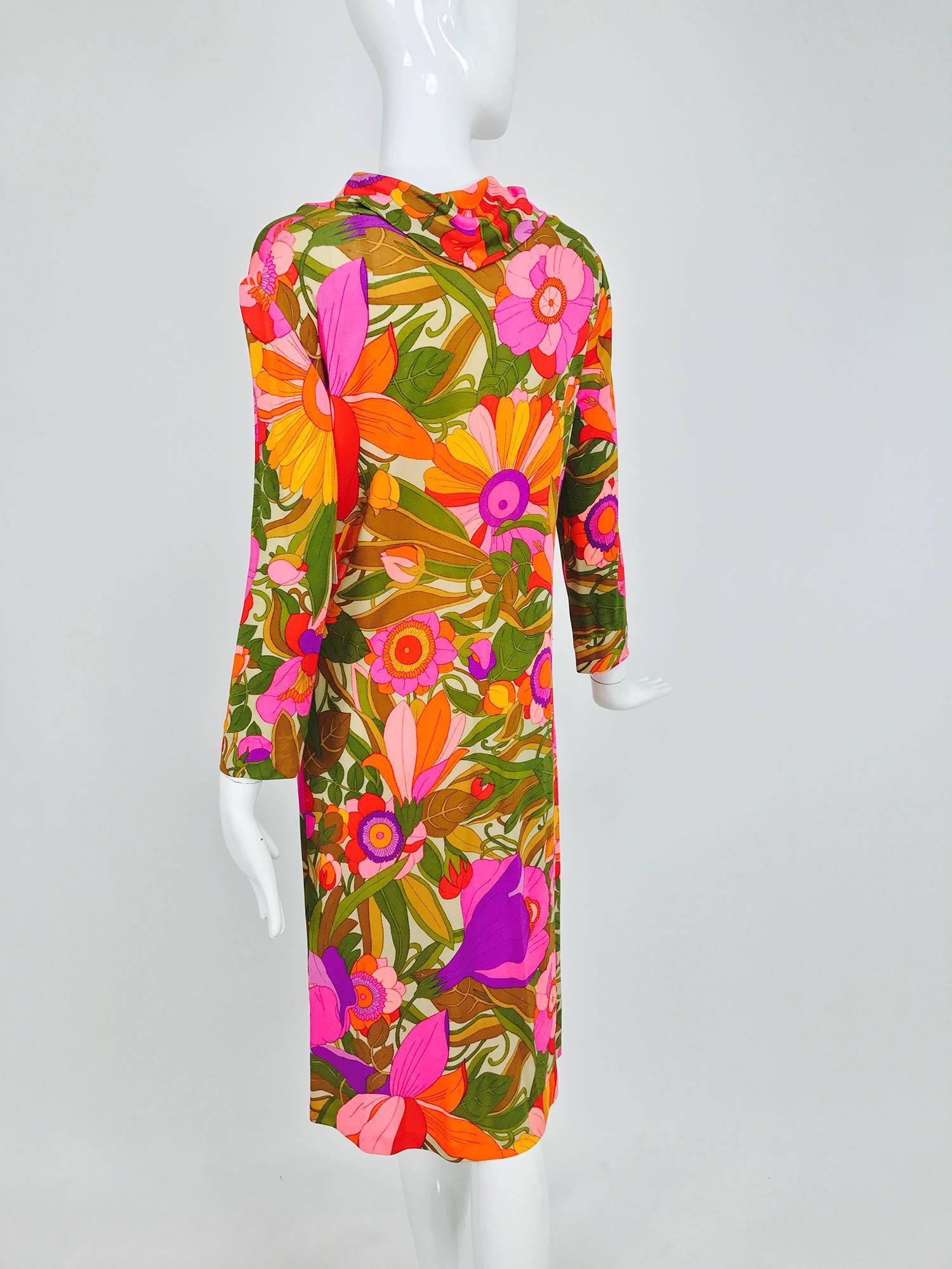 Women's Vintage Leonard Paris fantasy floral silk jersey cowl neck dress 1970s