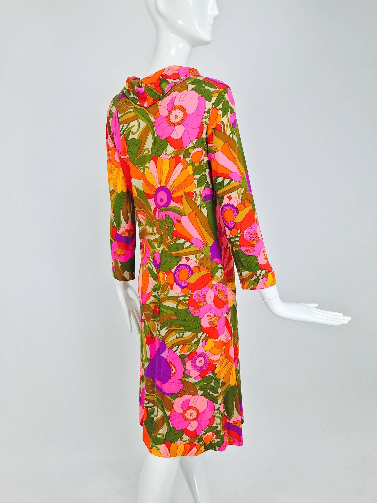 Vintage Leonard Paris fantasy floral silk jersey cowl neck dress 1970s 2
