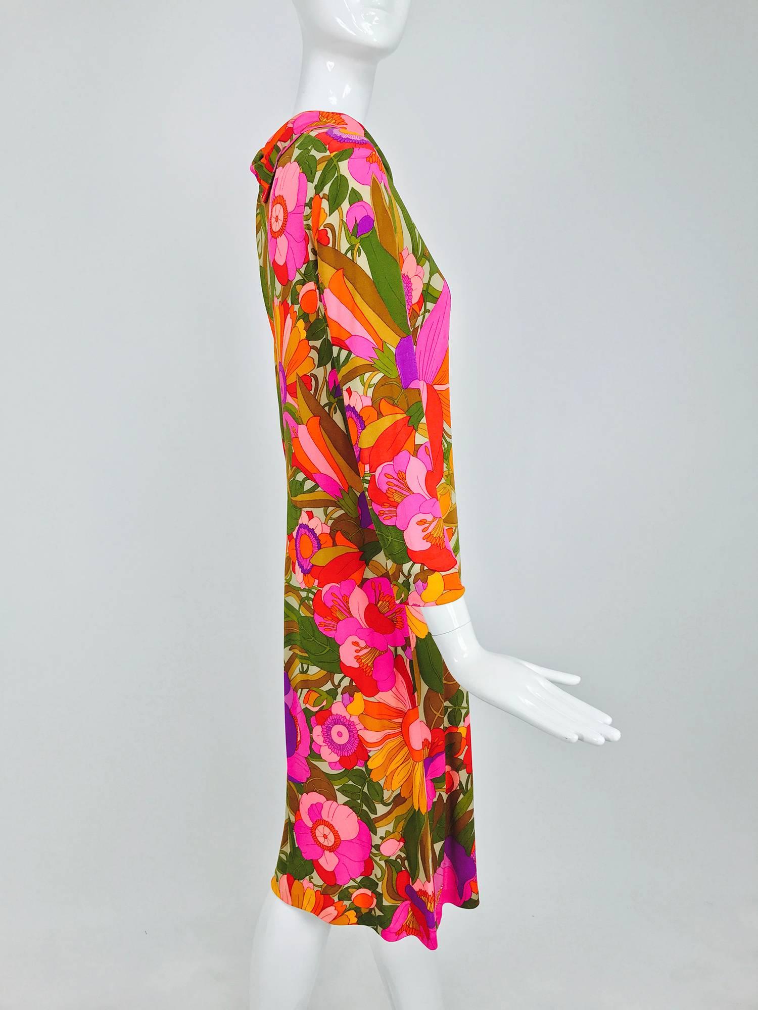 Vintage Leonard Paris fantasy floral silk jersey cowl neck dress 1970s 3