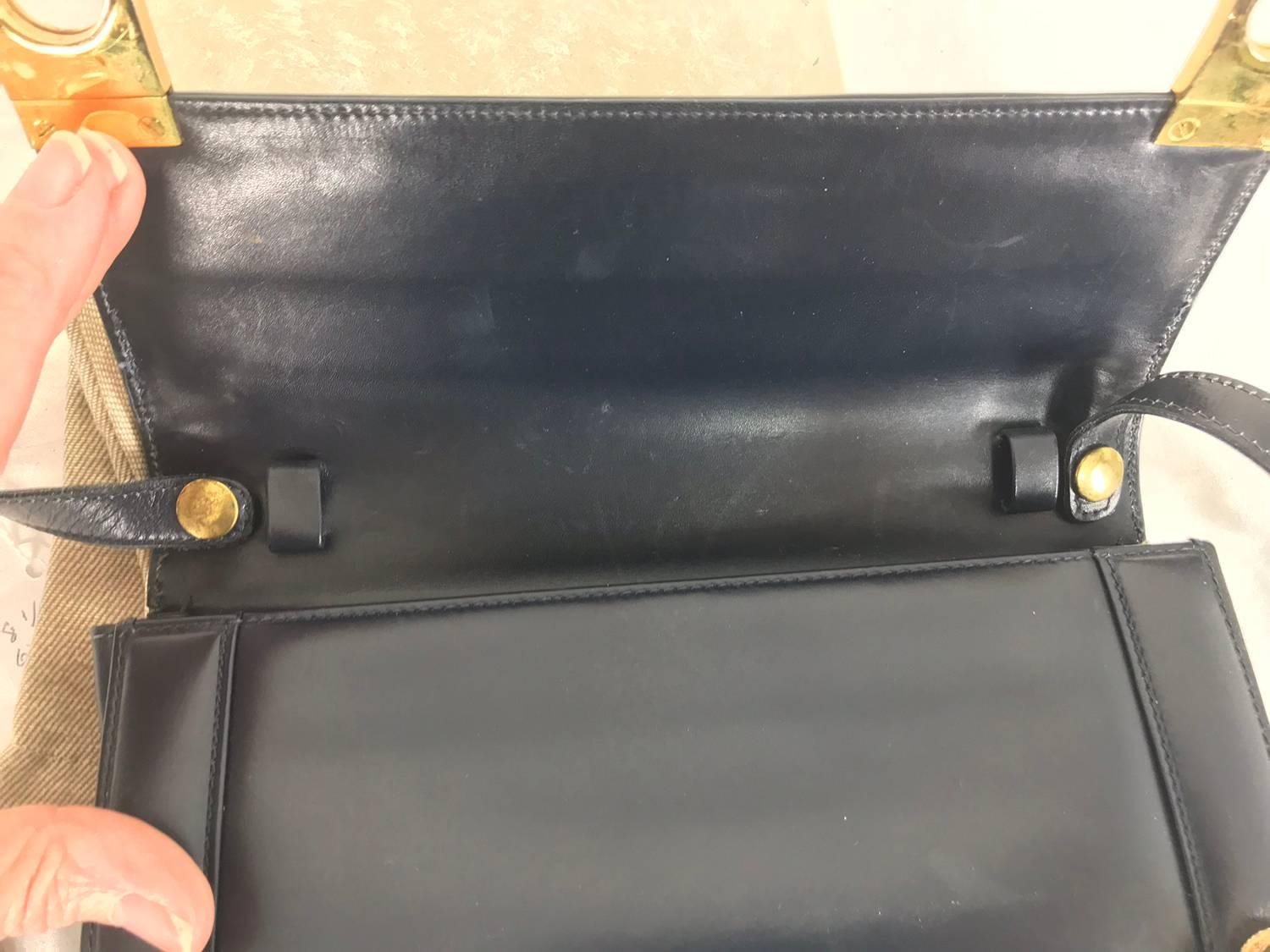 Gucci navy blue box calf gold button flap clutch shoulder handbag 6