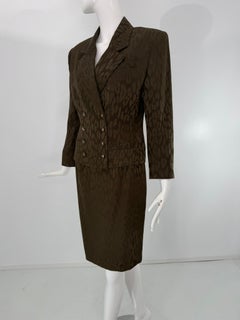 Valentino Miss V Chocolate Brown Leopard Jacquard Double Breasted Skirt Suit