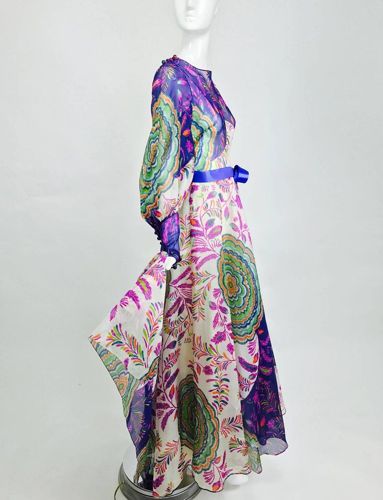 Vintage Lanvin fantasy floral print silk organza maxi dress 1970s at ...