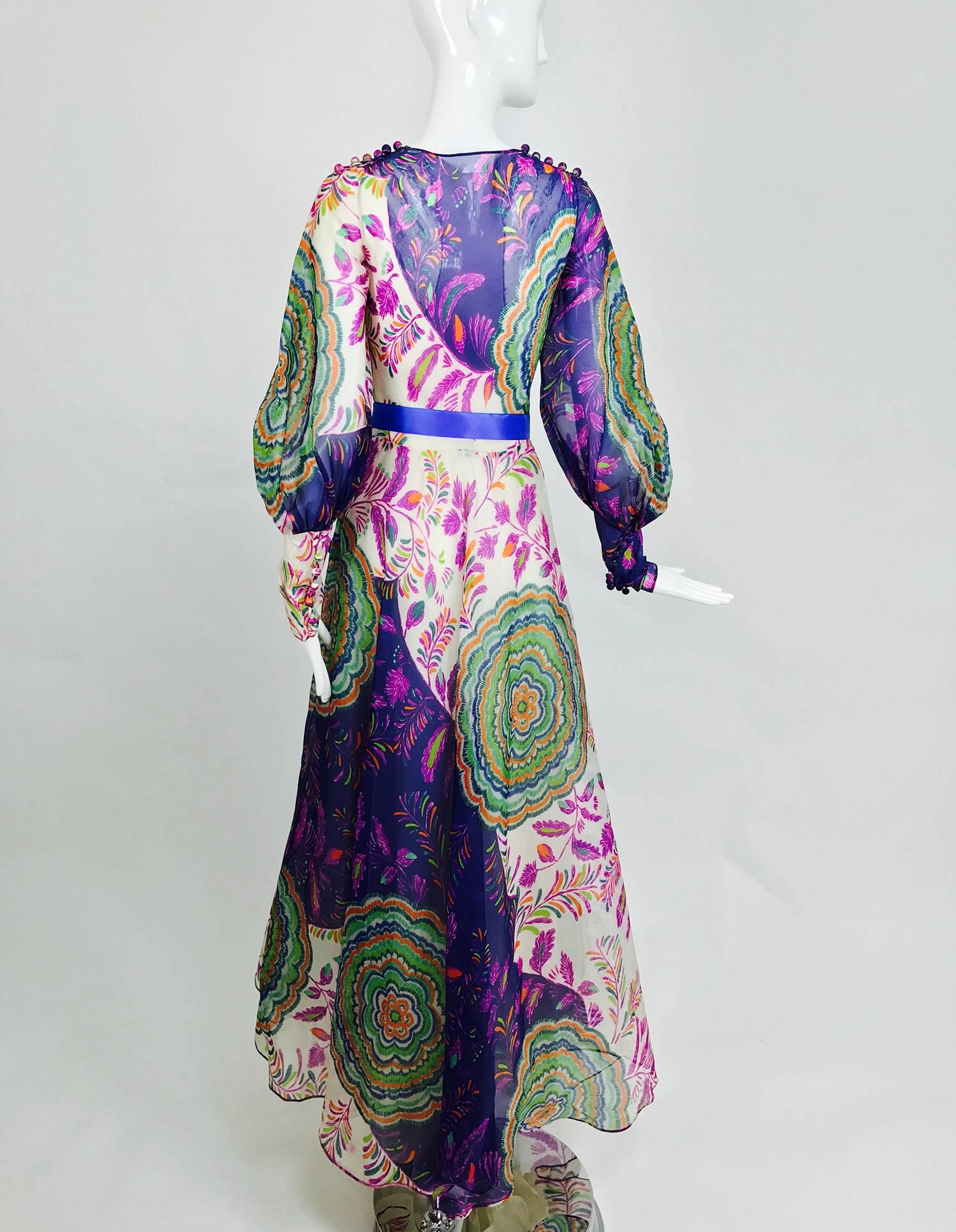 Vintage Lanvin fantasy floral print silk organza maxi dress 1970s  3