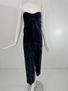 Ralph Lauren Black Label Strapless Velvet Draped Cocktail Dress Mid 2000s