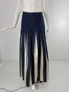 Bill Blass Blue & White Stripe Silk Stitch Down Pleated Evening Skirt vintage