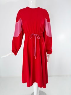 Valentino Garavani Resort 2018 Red & Pink Bias Cut Silk Twill Mid Length Dress