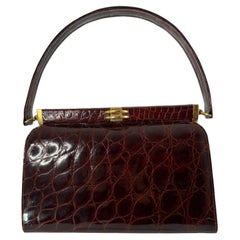 Vintage 1950s Alligator Gold Frame Handbag Crafted in France For Macy's New York