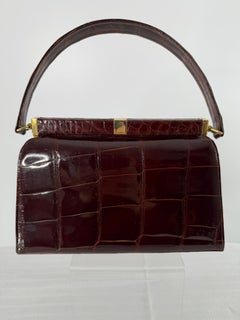 Vintage 1950s Alligator Gold Frame Handbag Crafted in France For Macy's New York